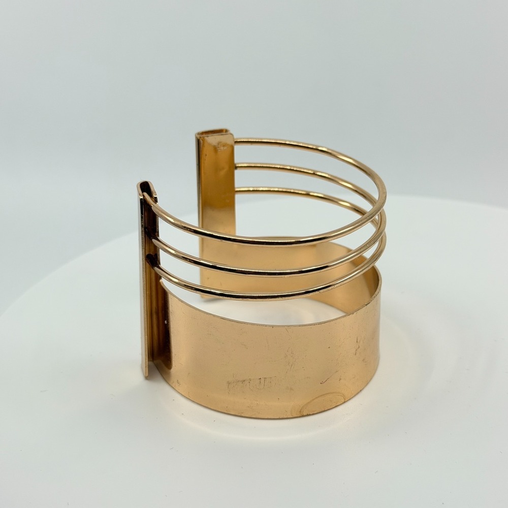 Vintage Modern Gold Tone Multi-Row Wire Cuff Statement Bracelet